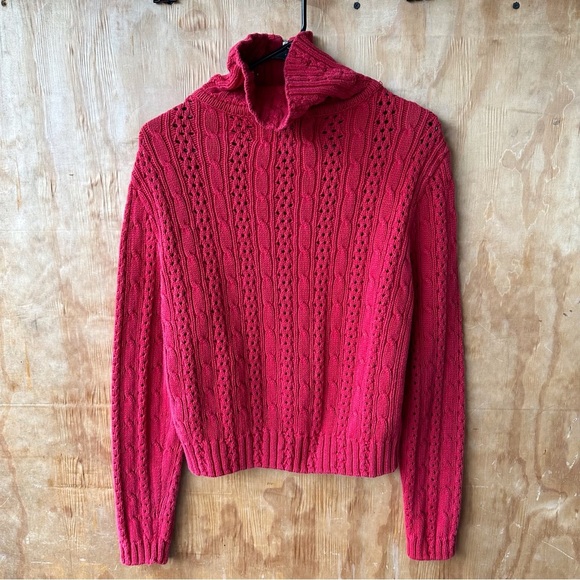 Blue Willi’s Red Cotton Cable Knit Full Zip Cardigan sweater - Picture 4 of 13